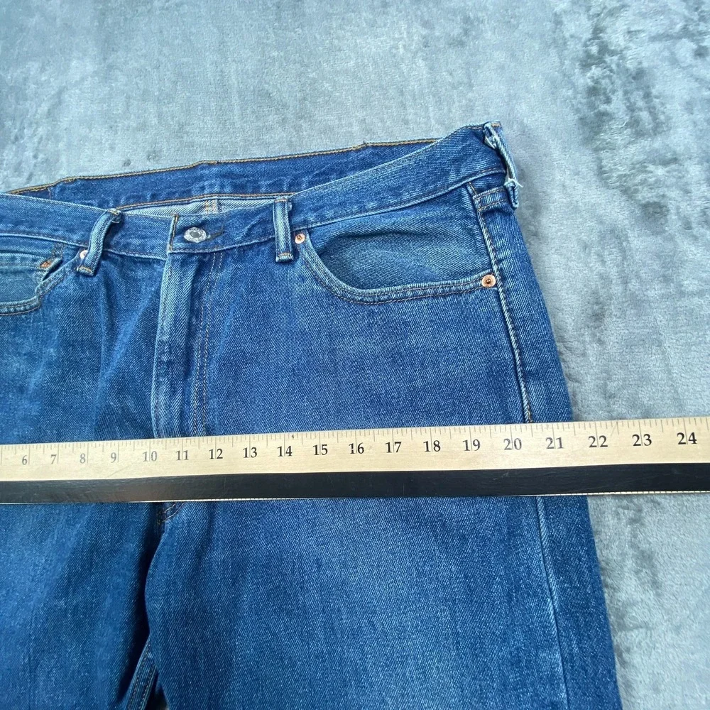 Levis 505 Regular Fit Straight Leg Jeans Mens 38x28 Blue Stretch Denim Fade EUC‎